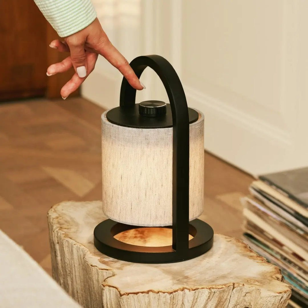 River Zwart & Grijs Houten Oplaadbare Lamp | Linnenmix, veelzijdig en tot 100 uur batterijduur