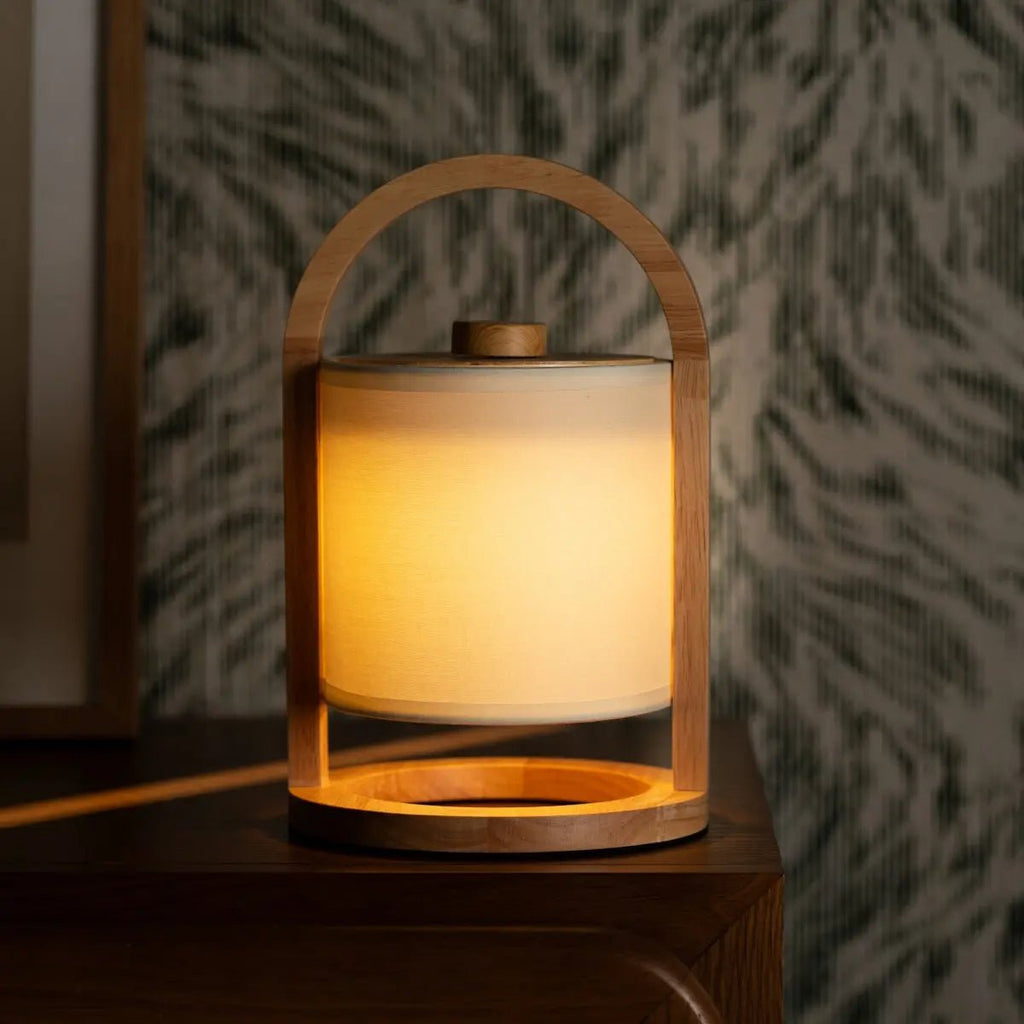River Lichtbruine Houten Oplaadbare Lamp | Linnenmix, veelzijdig en tot 100 uur batterijduur