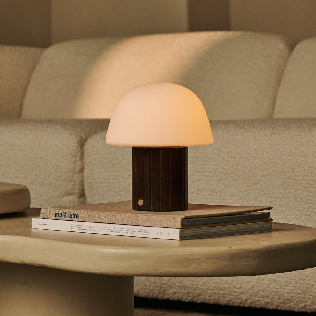 Etienne Dark Brown Rechargeable Table Lamp | Dimmable, Modular Lampshade & 3 Light Colors
