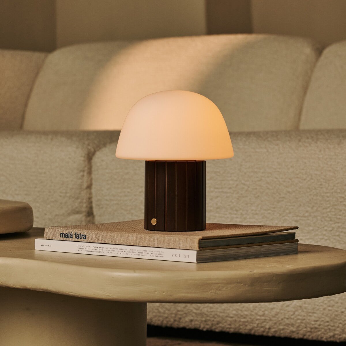 Etienne Dark Brown Rechargeable Table Lamp | Dimmable, Modular Lampshade & 3 Light Colors