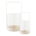 Hurricane kandelaar, glas/metaal, beige, set van 2