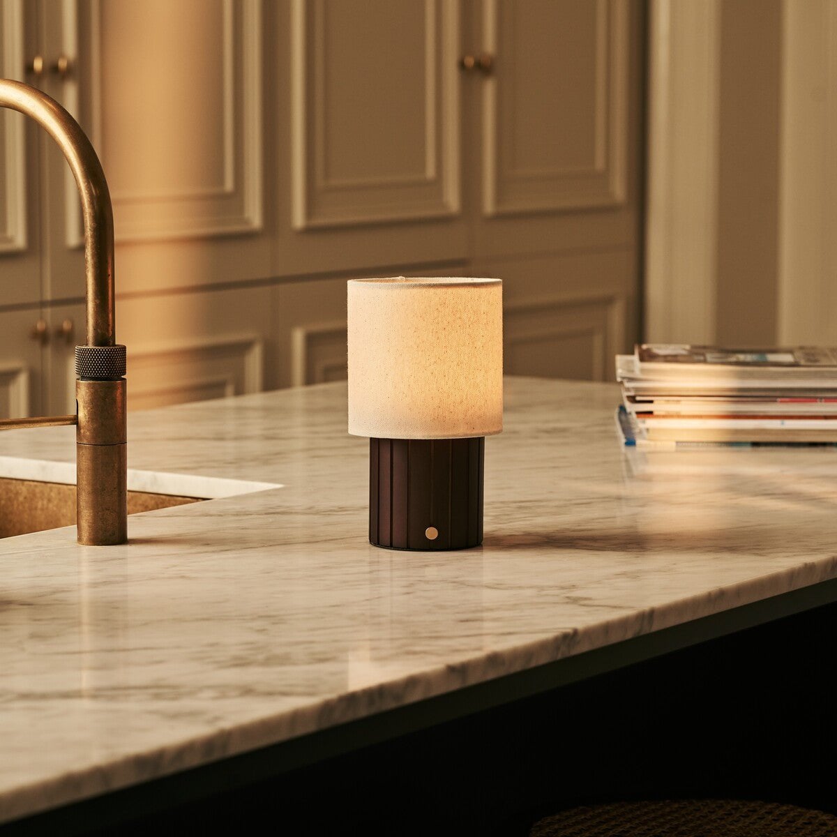 Donnée Dark Brown Rechargeable Table Lamp | Cordless, 3 Light Modes & Linen Blend
