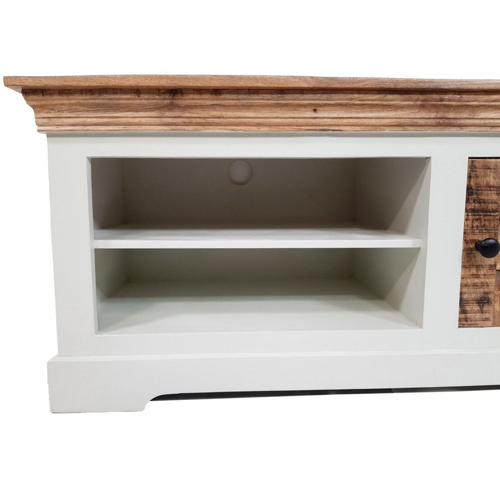 TV-lowboard TV-meubel B 114 H 45 cm massief houten TV-meubel Ibiza wit massief mangohout