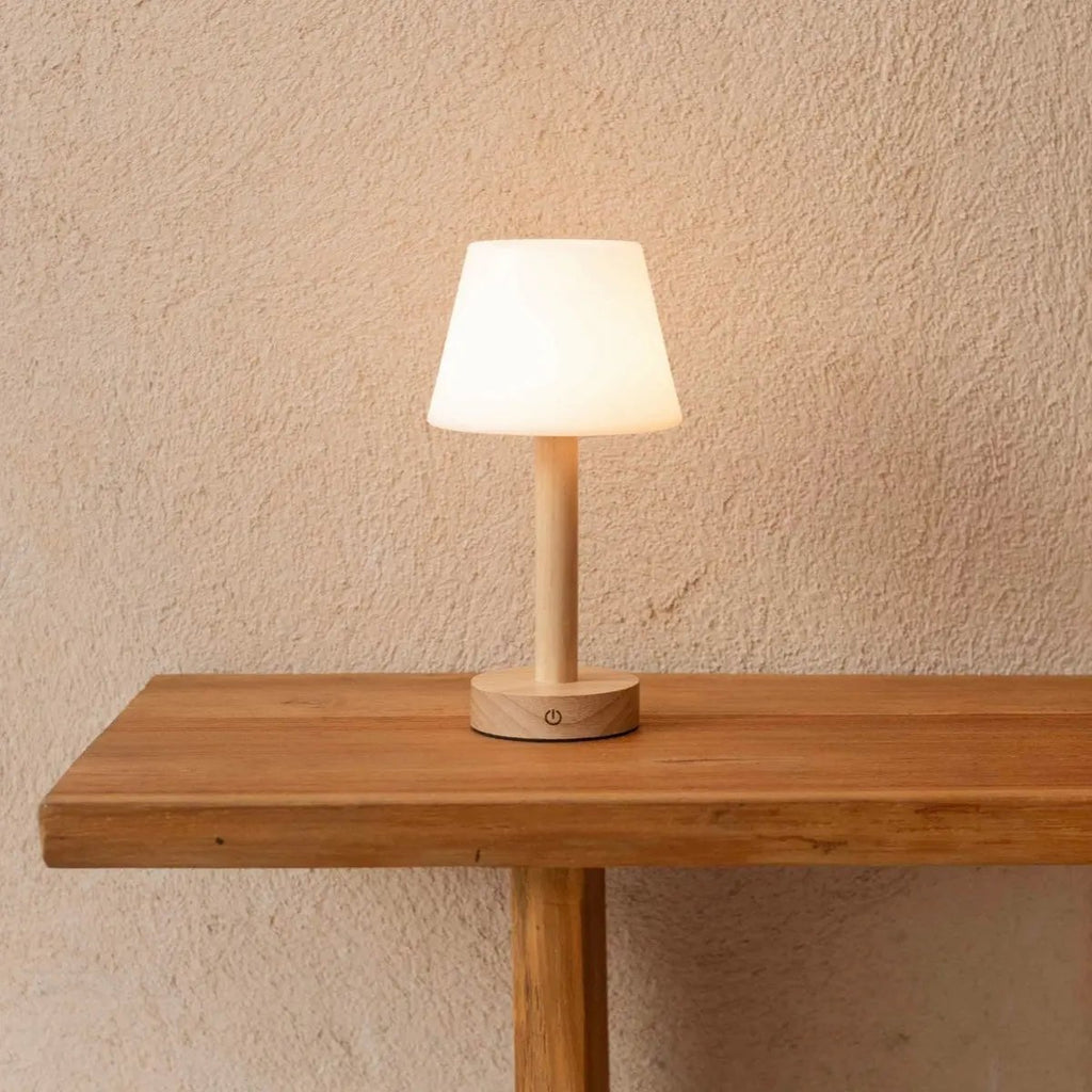 Zoë Lichtbruine Houten Oplaadbare Tafellamp | Dimbaar, USB-C en tot 80 uur batterijduur