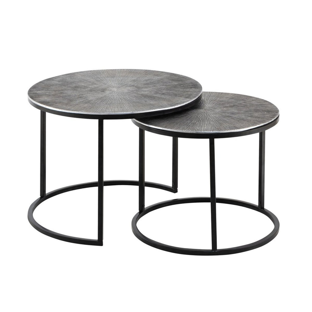 Salontafelset 2 stuks ø 55 en 45 cm bijzettafel zilver metalen tafels ronde Carlton woonkamer