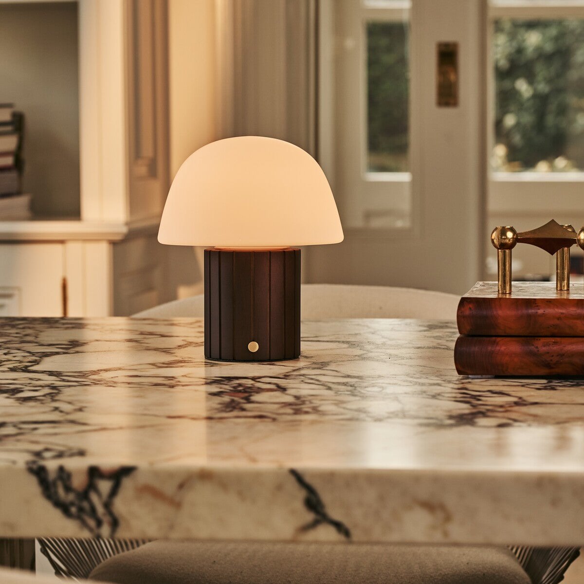 Etienne Dark Brown Rechargeable Table Lamp | Dimmable, Modular Lampshade & 3 Light Colors