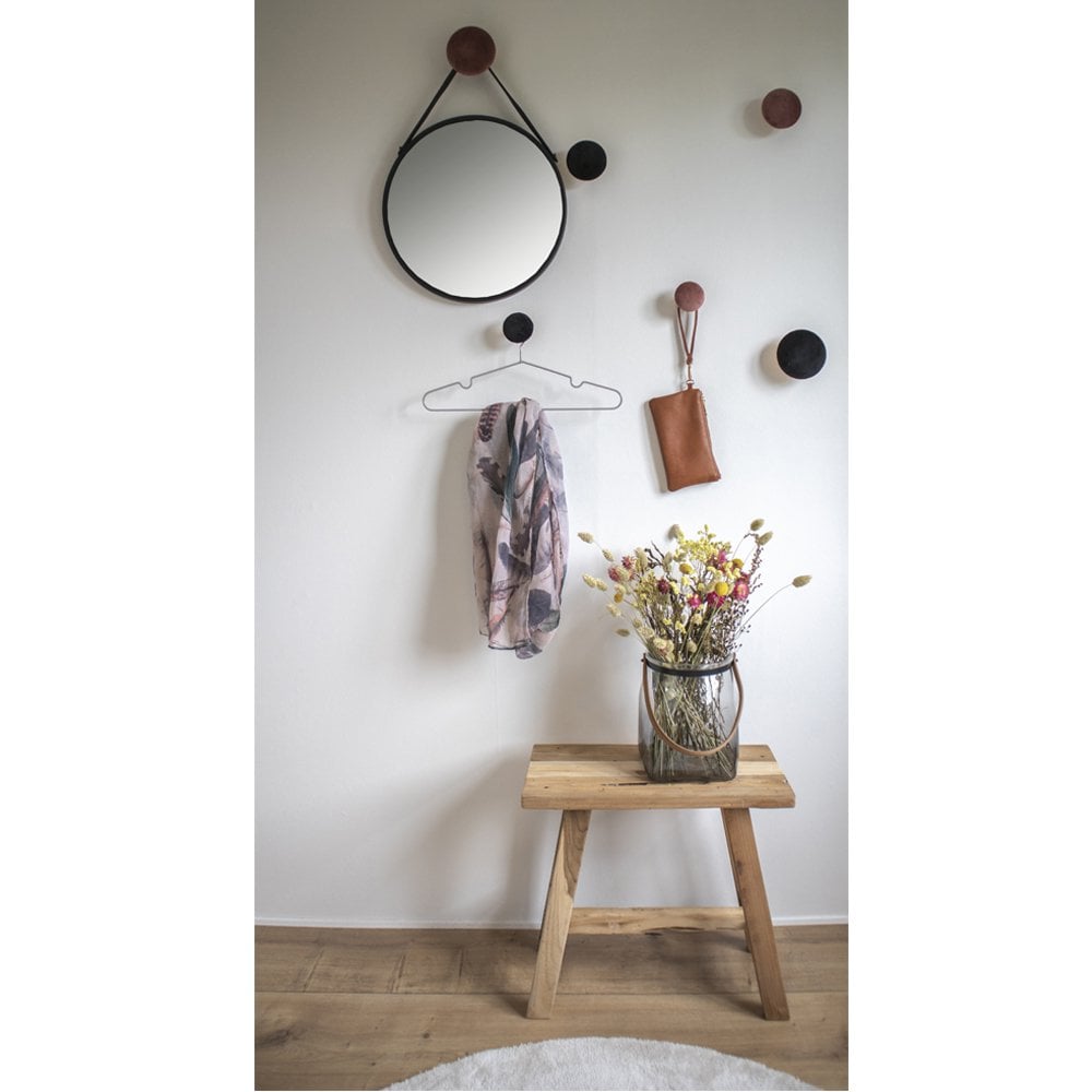 Trapani Spiegel - Zwart, Staal, Kunstleer, Ø38cm