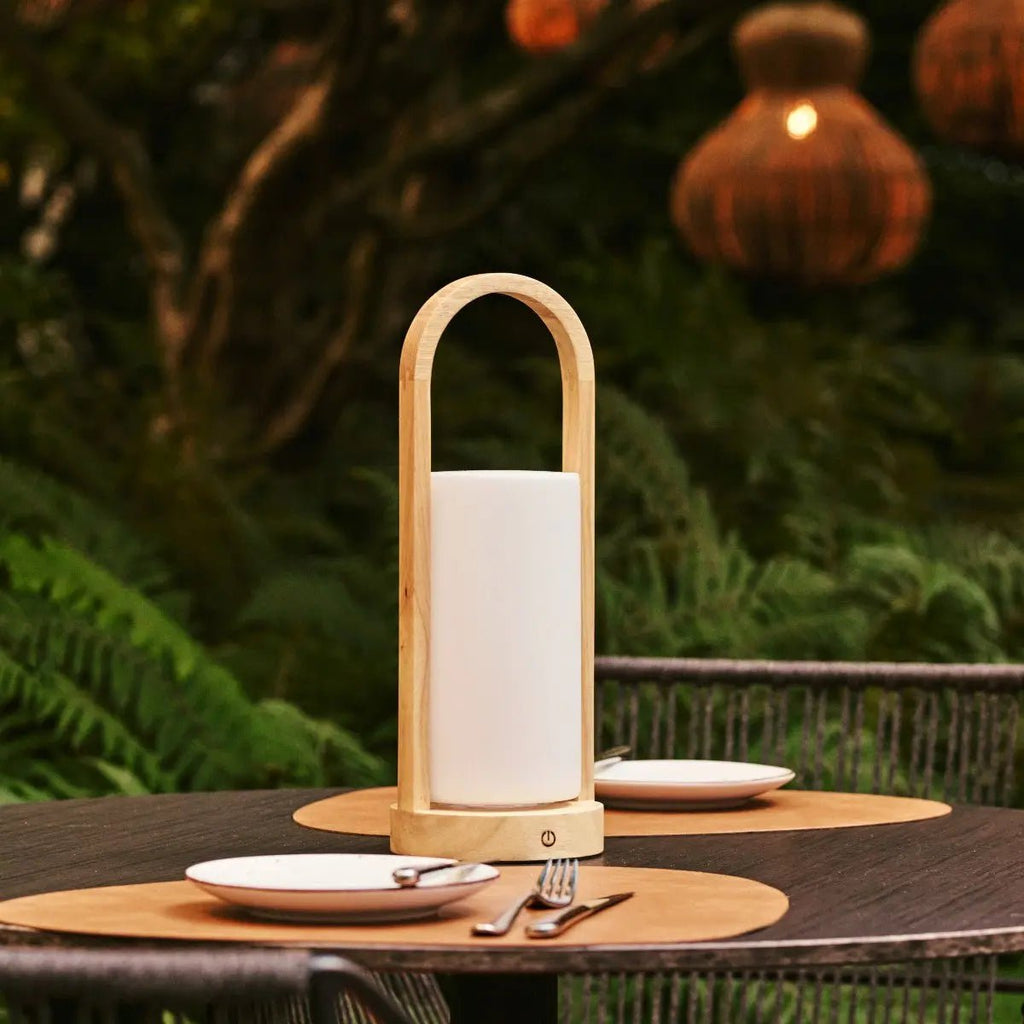 Evie Lichtbruine Oplaadbare Houten Tafellamp | Dimbaar, draadloos en 3 lichtmodi