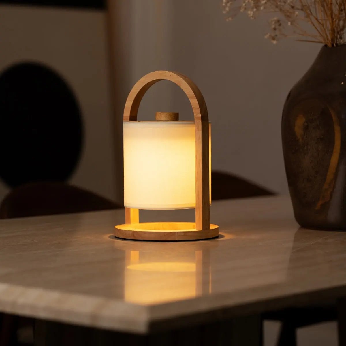 River Lichtbruine Houten Oplaadbare Lamp | Linnenmix, veelzijdig en tot 100 uur batterijduur
