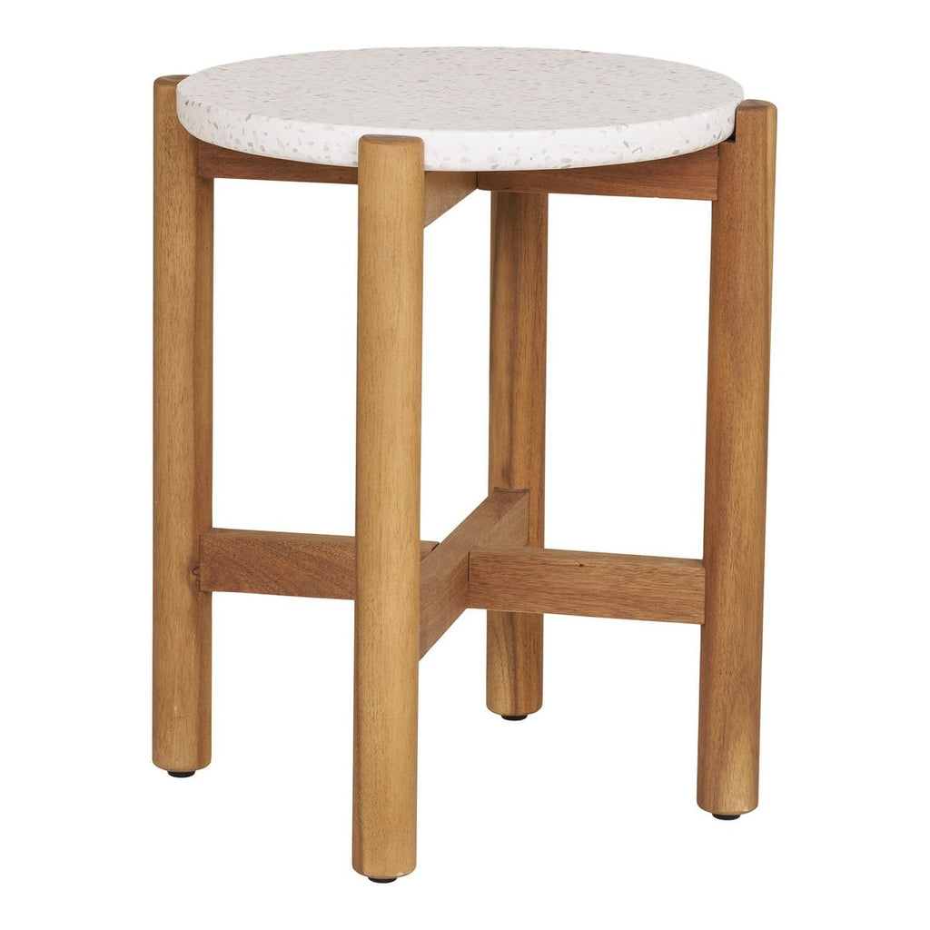 Terracina Bijzettafel - Natuurlijk/Wit, Acacia/Terrazzo, ø37x46 cm