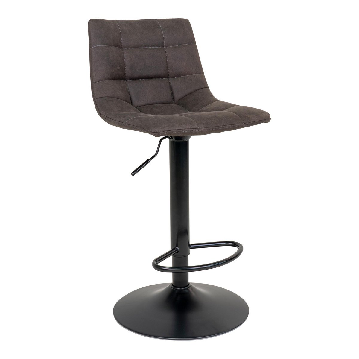 Middelfart Barstoel - Donkergrijs, Microvezel, Zwarte metalen poten, 43x43x88/108cm - set van 2