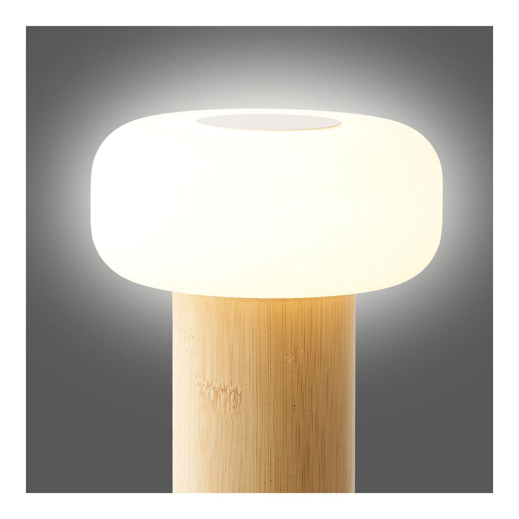 Stafford Tafellamp, bamboe/metaal/PE, oplaadbaar, naturel, wit