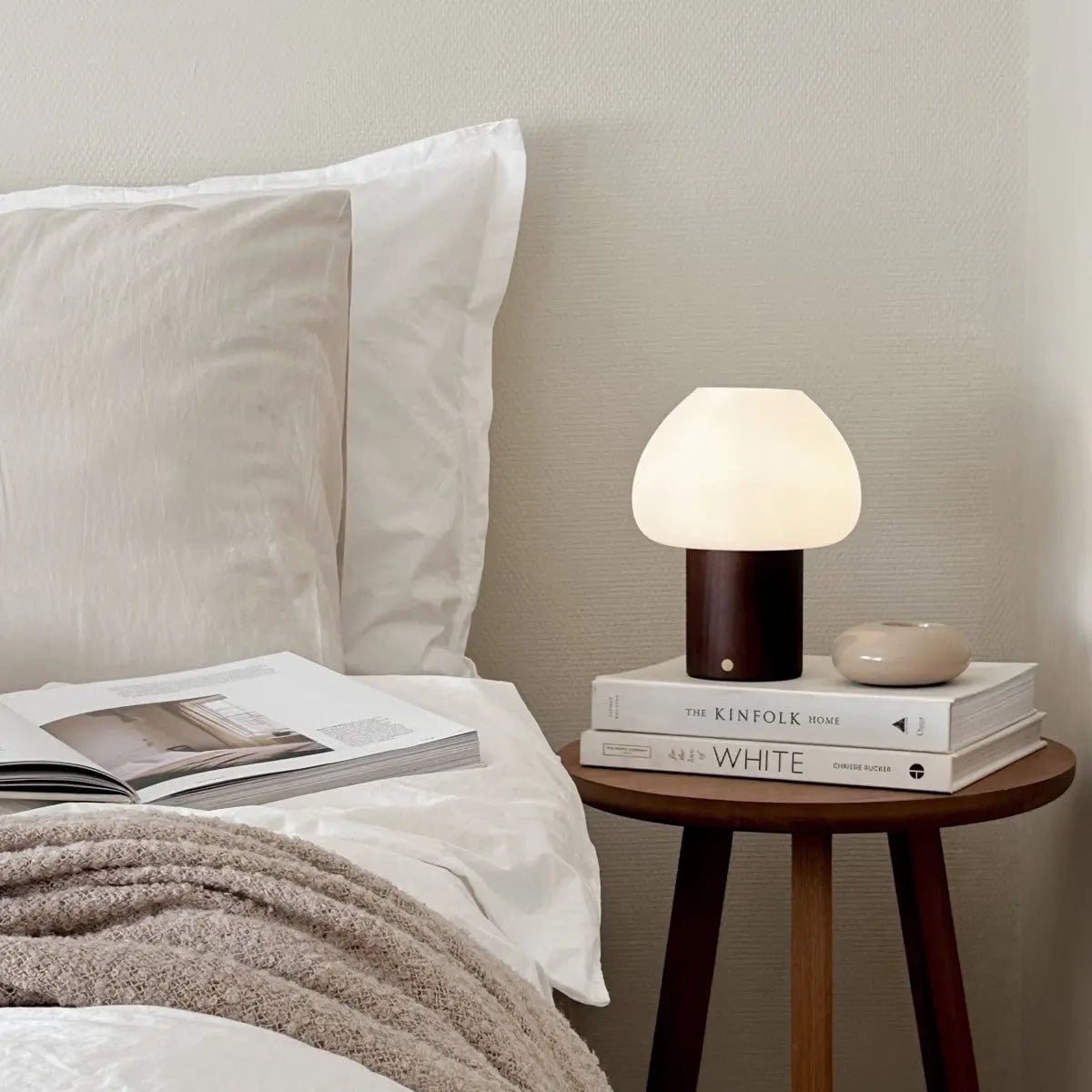 Fynn Donkerbruine Houten Lamp | Oplaadbaar, dimbaar en stijlvol