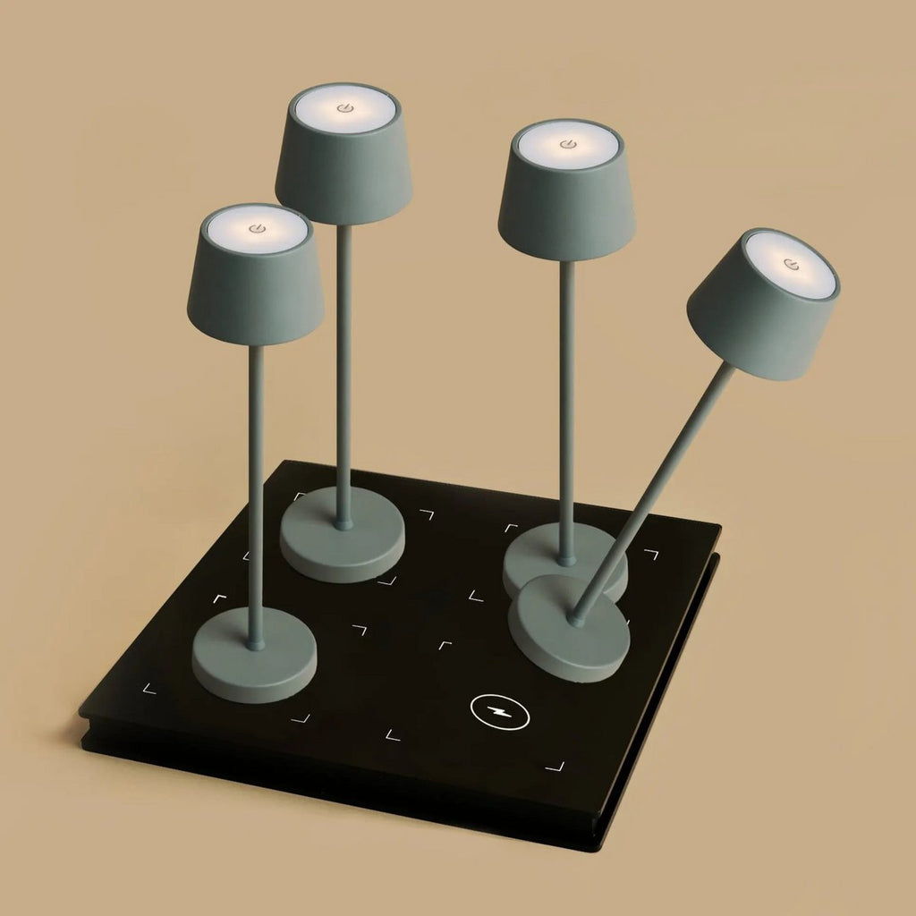 Combi Set Professional | 4 x Vondel Mini Mouse Grey Rechargeable Table Lamps & 1 x Amstel Charging Station