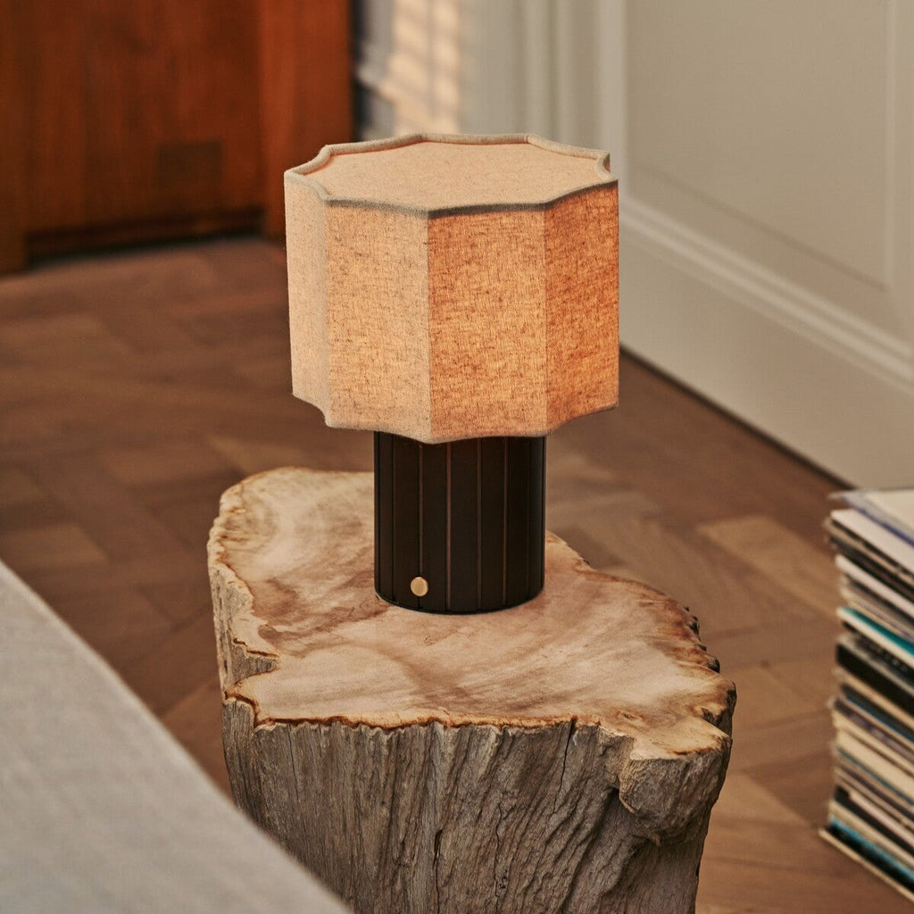 Channa Dark Brown Rechargeable Table Lamp | Linen Blend, Stylish & Functional