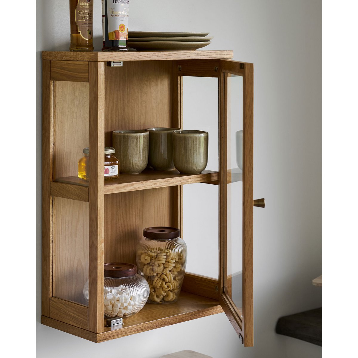 Zamora Hangkast, eiken/eikenfineer/gehard glas, naturel, 20x40x60 cm