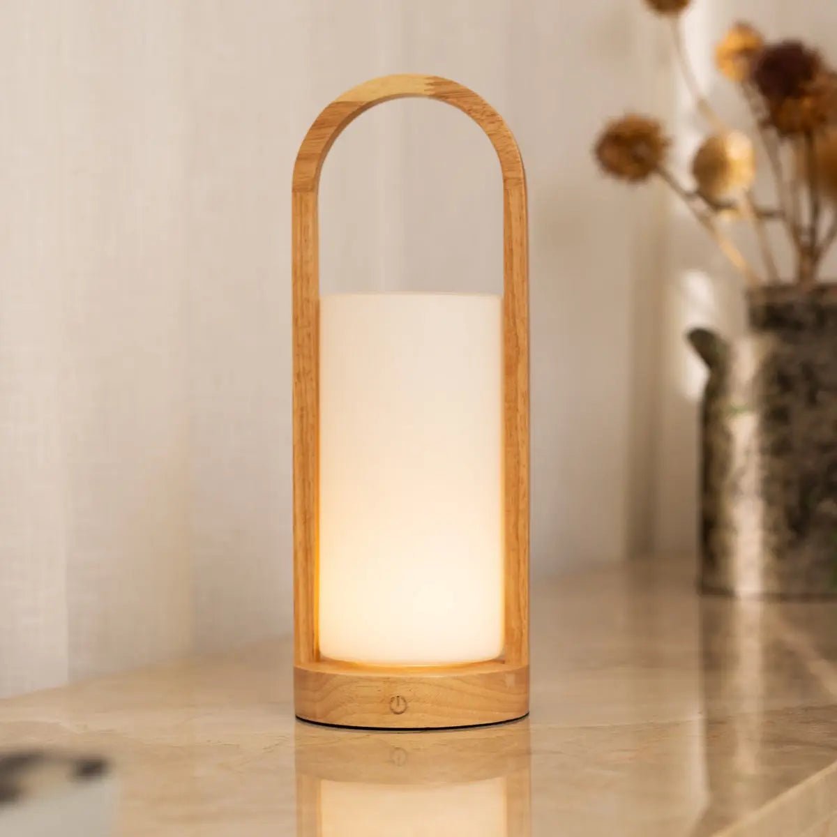 Evie Lichtbruine Oplaadbare Houten Tafellamp | Dimbaar, draadloos en 3 lichtmodi
