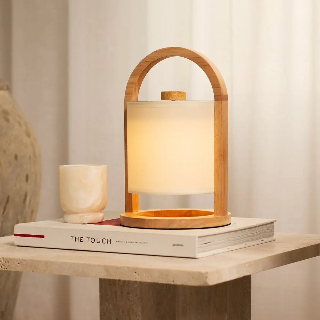 River Lichtbruine Houten Oplaadbare Lamp | Linnenmix, veelzijdig en tot 100 uur batterijduur
