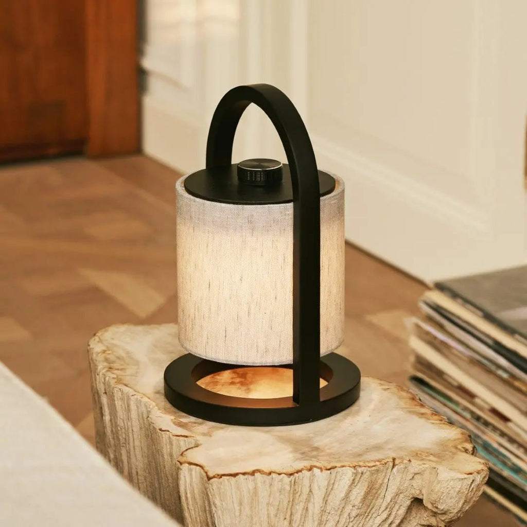 River Zwart & Grijs Houten Oplaadbare Lamp | Linnenmix, veelzijdig en tot 100 uur batterijduur