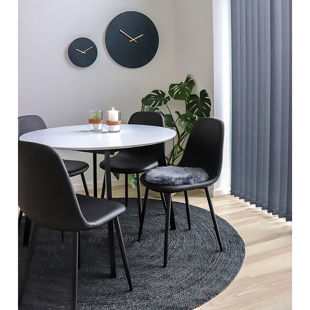 Stockholm eetkamerstoel - Zwart, PU-leer, zwarte metalen poten - Set van 2