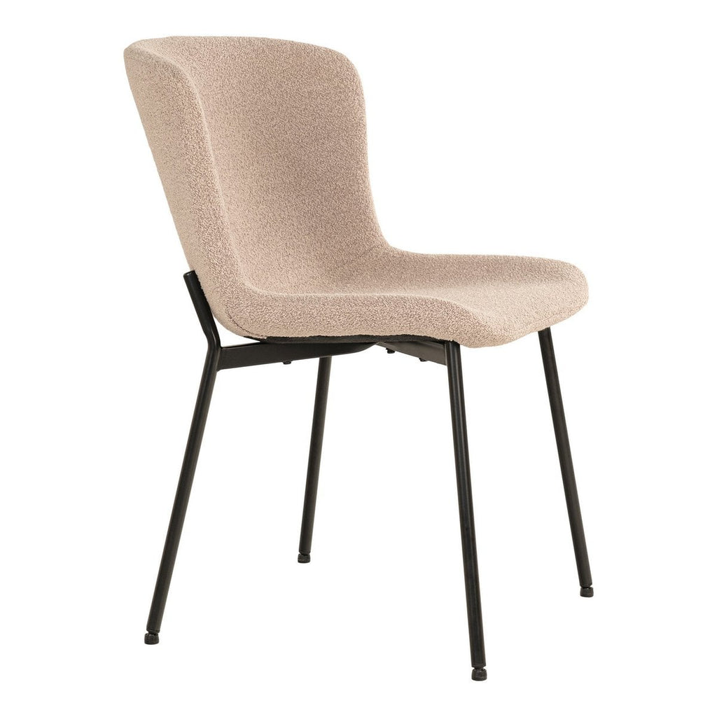 Maceda Eetkamerstoel - Beige Bouclé, Zwarte Poten - Set van 2