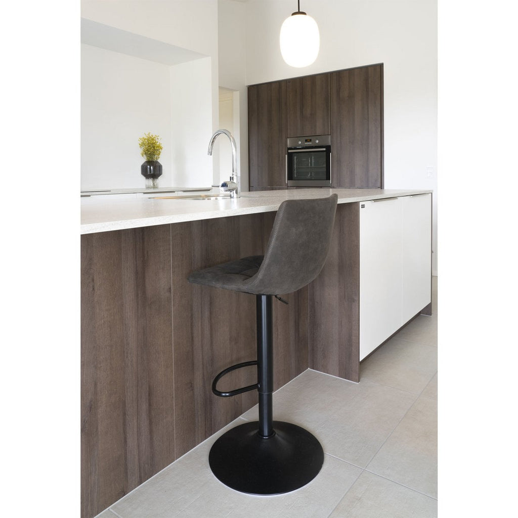 Middelfart Barstoel - Donkergrijs, Microvezel, Zwarte metalen poten, 43x43x88/108cm - set van 2