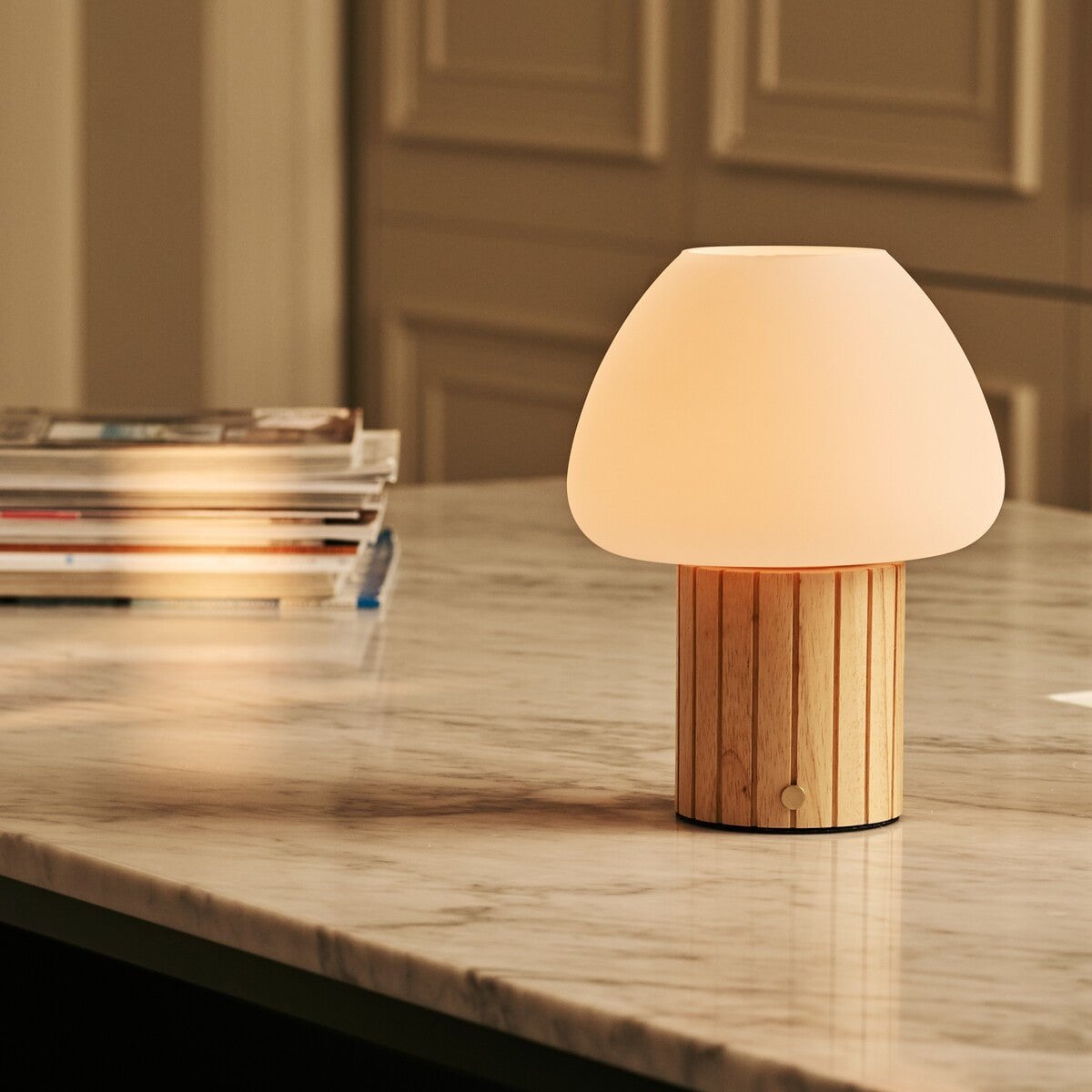 Romée Lichtbruine Oplaadbare Tafellamp | Modulaire lampenkap, dimbaar en 3 lichtkleuren