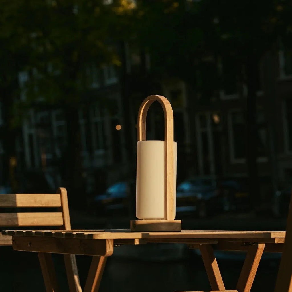 Evie Lichtbruine Oplaadbare Houten Tafellamp | Dimbaar, draadloos en 3 lichtmodi