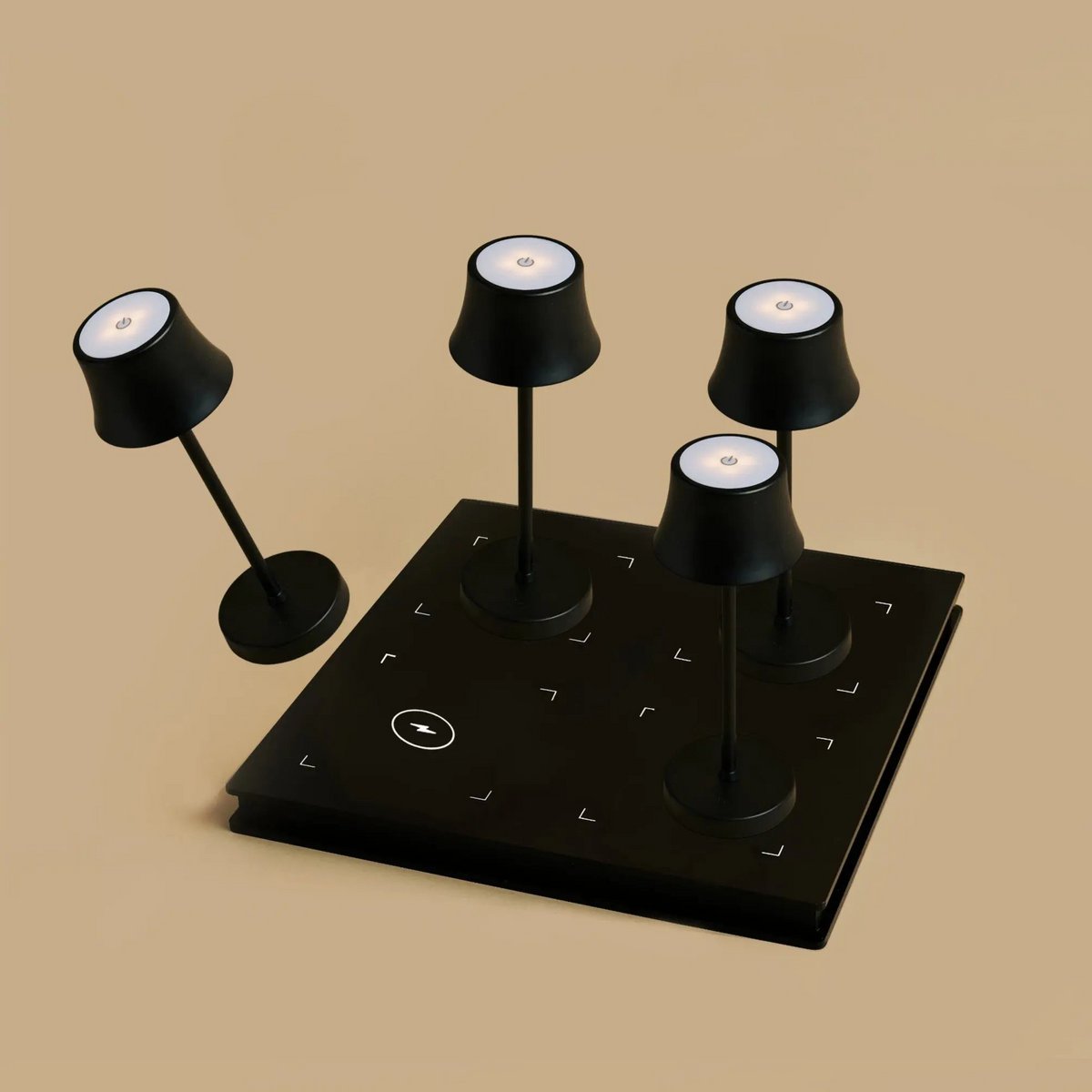 Combiset Professioneel | 4 x De Pijp Mini Midnight Black oplaadbare tafellampen en 1 x Amstel laadstation