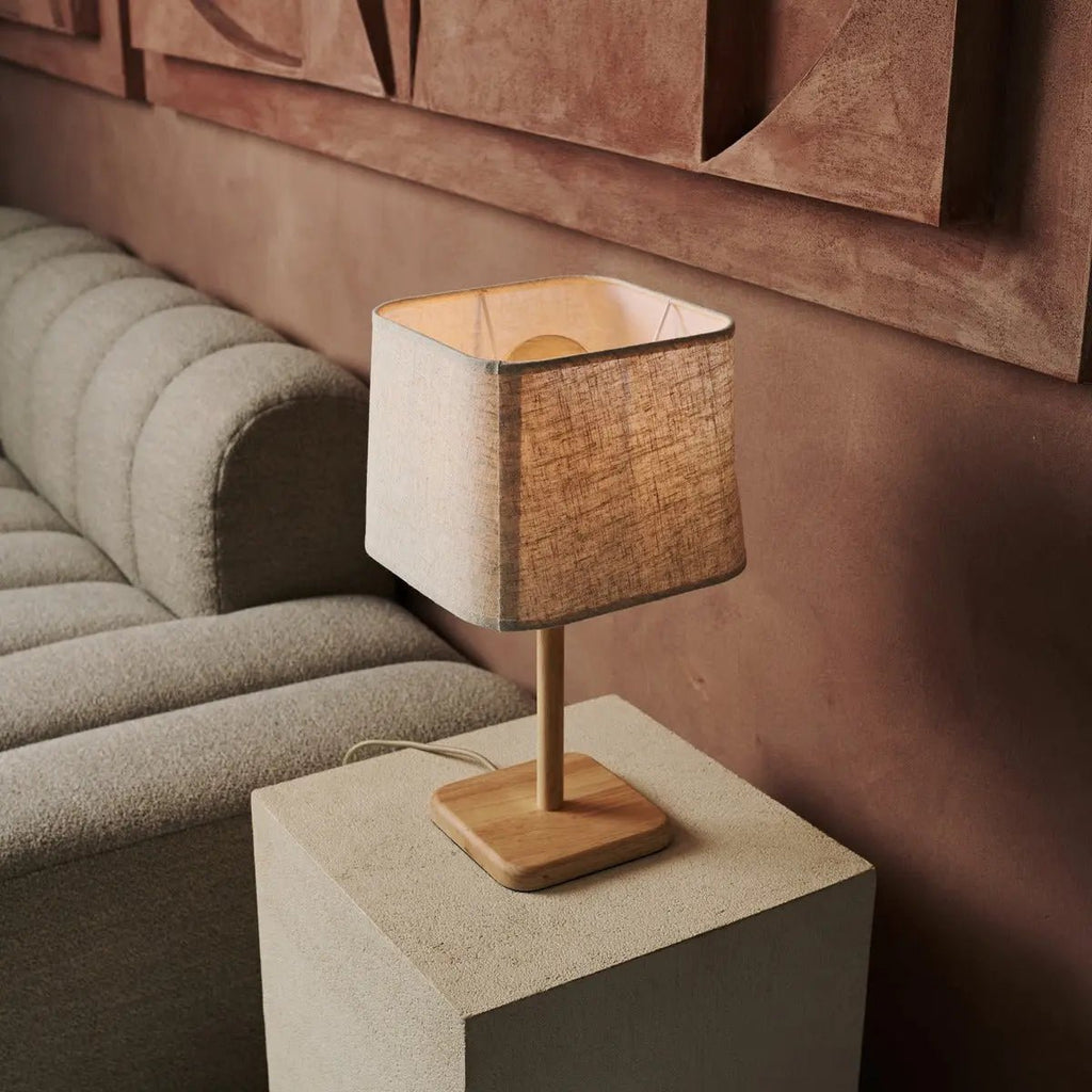 Marley Houten Lamp met Beige Kap | Stijlvolle en organische huisverlichting