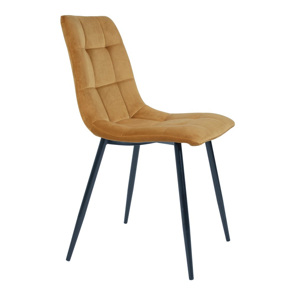 Middelfart Eetkamerstoel - Polyester Fluweel, Staal, Mosterdgeel - Set van 2