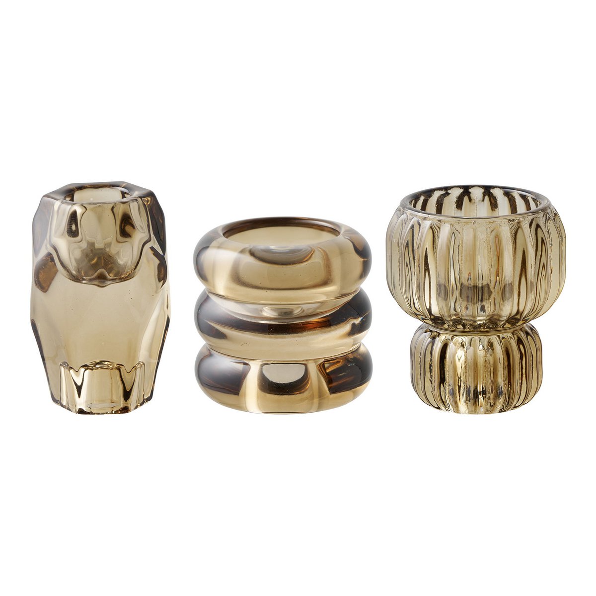 Kaarshouder, glas, gerookt bruin, set van 3