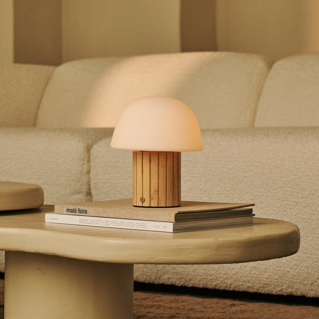Etienne Light Brown Rechargeable Table Lamp | Dimmable, Modular Lampshade & 3 Light Colors