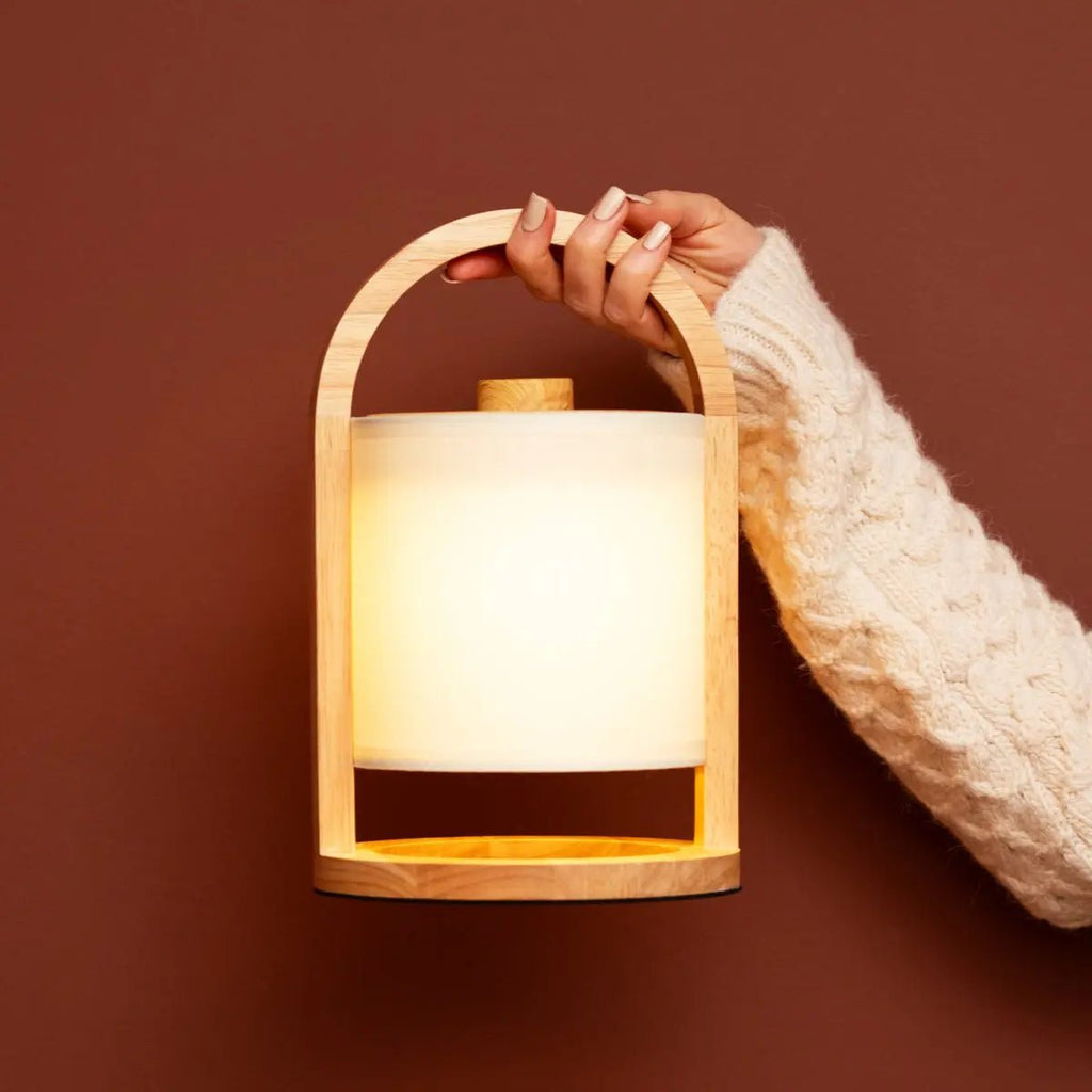 River Lichtbruine Houten Oplaadbare Lamp | Linnenmix, veelzijdig en tot 100 uur batterijduur