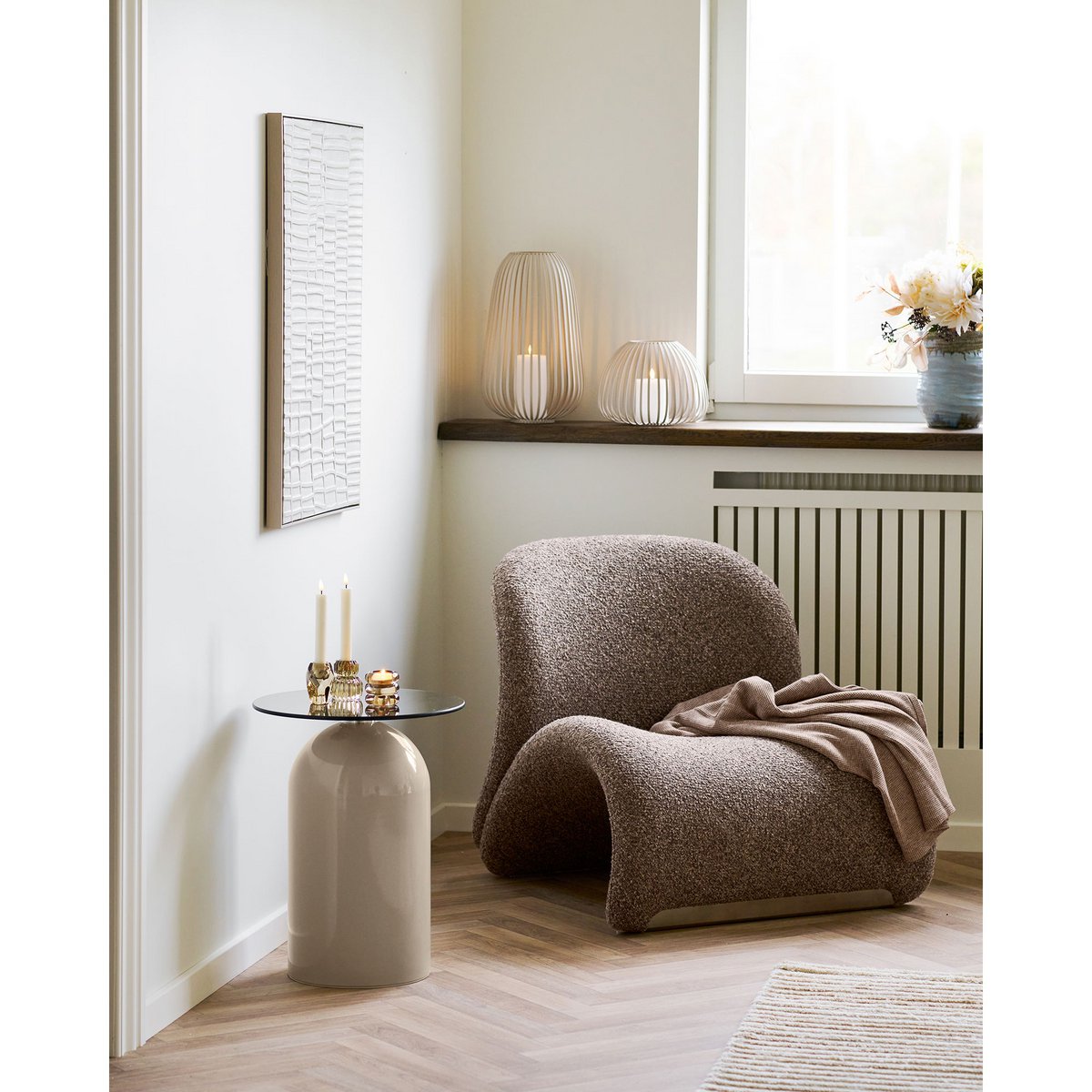 Ena Relief Wanddecoratie, beige, 60x80 cm