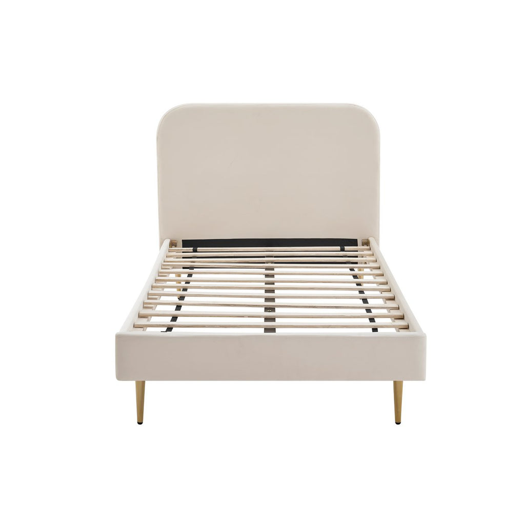 Gestoffeerd bed met beige fluwelen hoes 90x200 cm