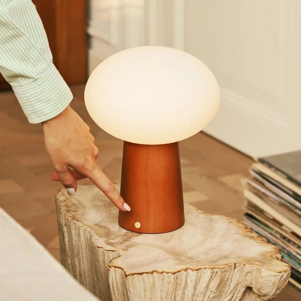 Max Kastanjebruine Houten Snoerloze Tafellamp | Oplaadbaar, glas, duurzaam ontwerp