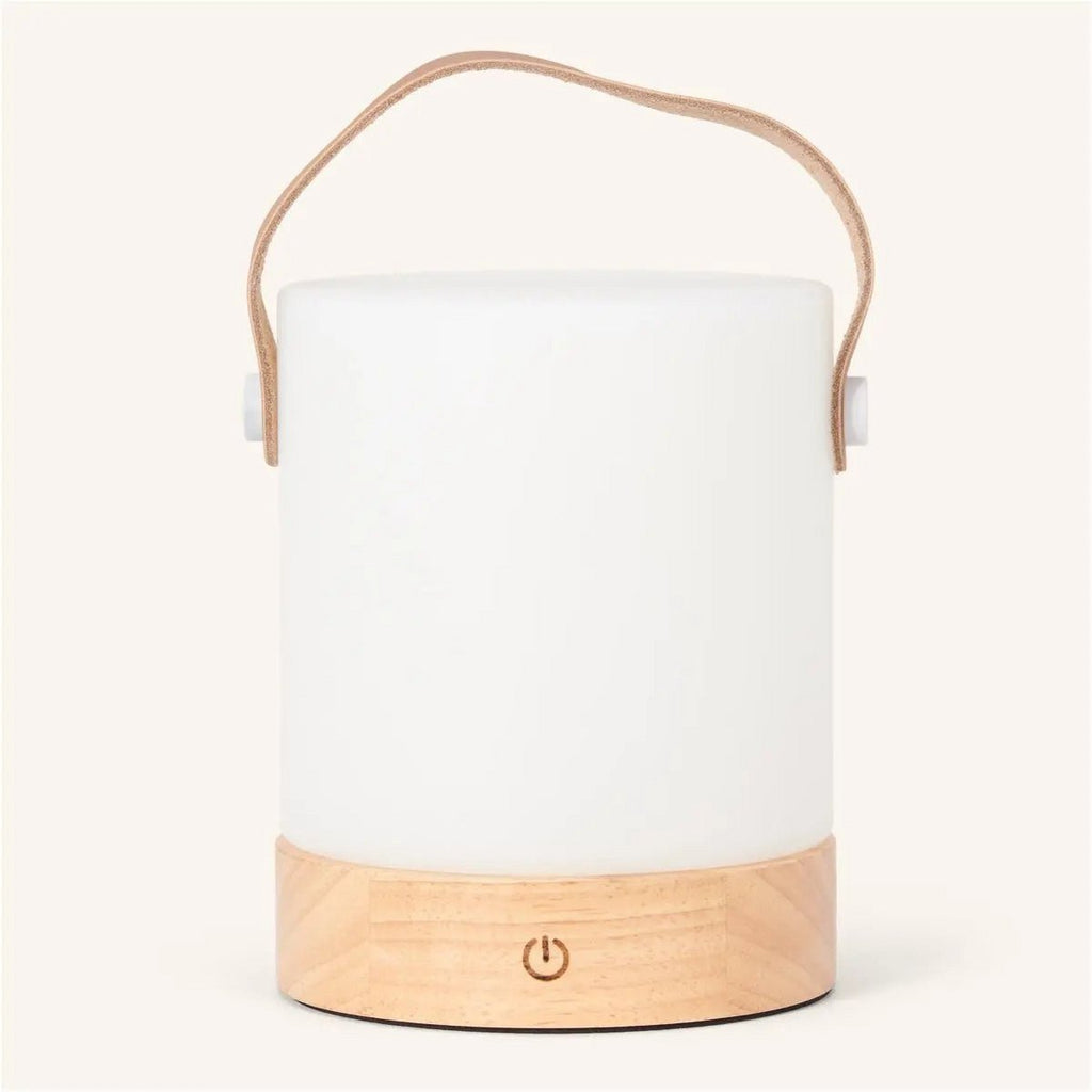 Avery Lichtbruine Oplaadbare Houten Tafellamp | Leren band, draadloos en dimbaar