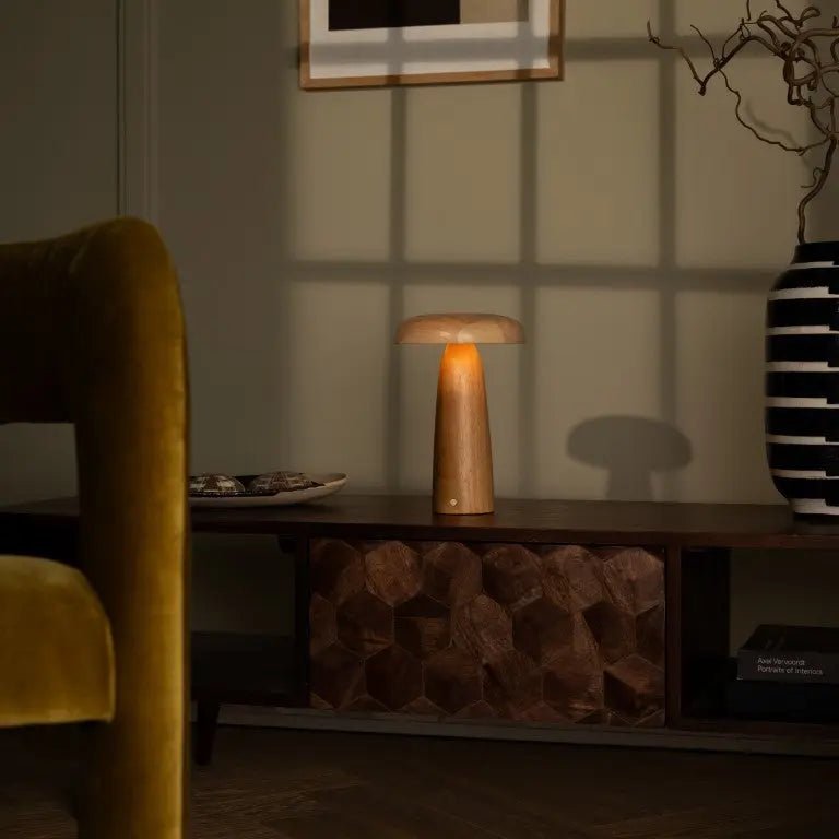 Lennart Lichtbruine Houten Tafellamp | Oplaadbaar, draadloos en dimbaar