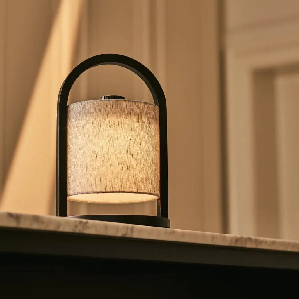 River Zwart & Grijs Houten Oplaadbare Lamp | Linnenmix, veelzijdig en tot 100 uur batterijduur