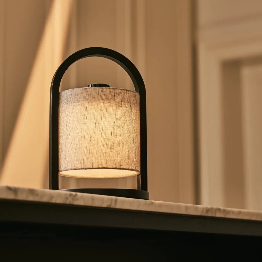 River Zwart & Grijs Houten Oplaadbare Lamp | Linnenmix, veelzijdig en tot 100 uur batterijduur