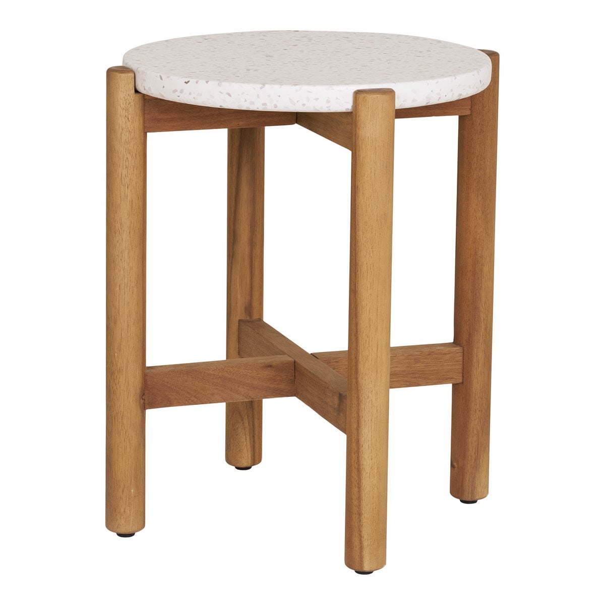 Terracina Bijzettafel - Natuurlijk/Wit, Acacia/Terrazzo, ø37x46 cm