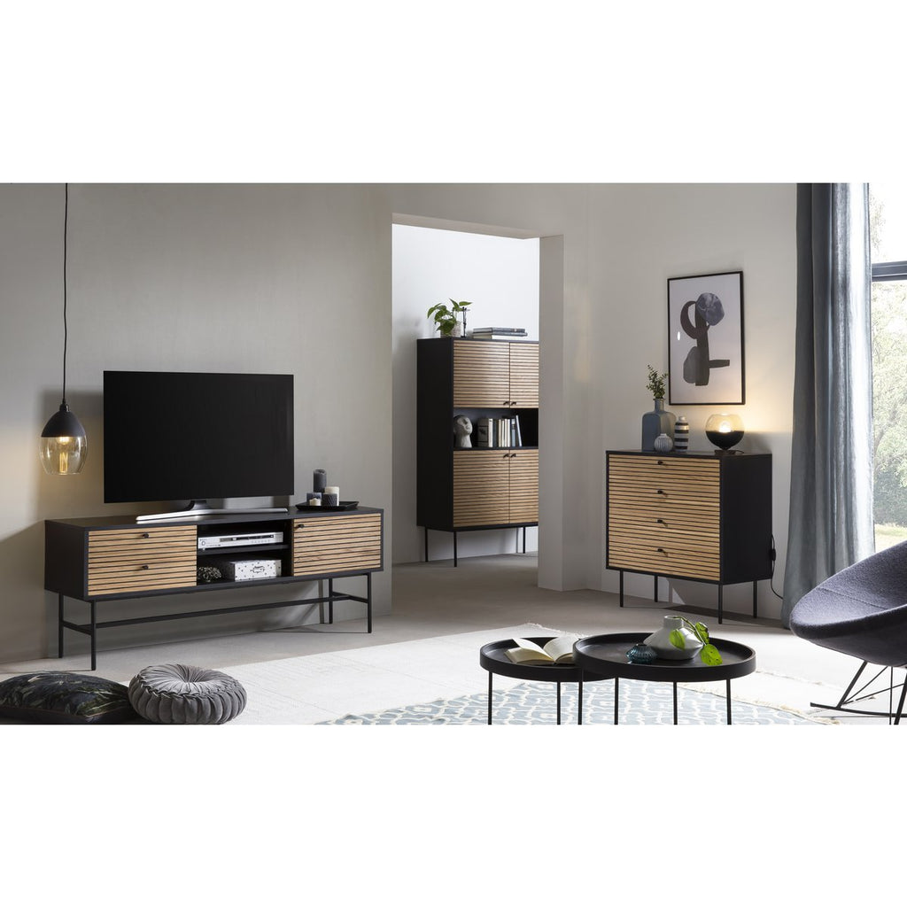 Lowboard zwart/eiken echt houtfineer