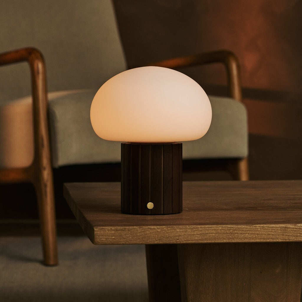 Pieter Dark Brown Rechargeable Table Lamp | Cordless, 3 Light Modes & Glass Lampshade