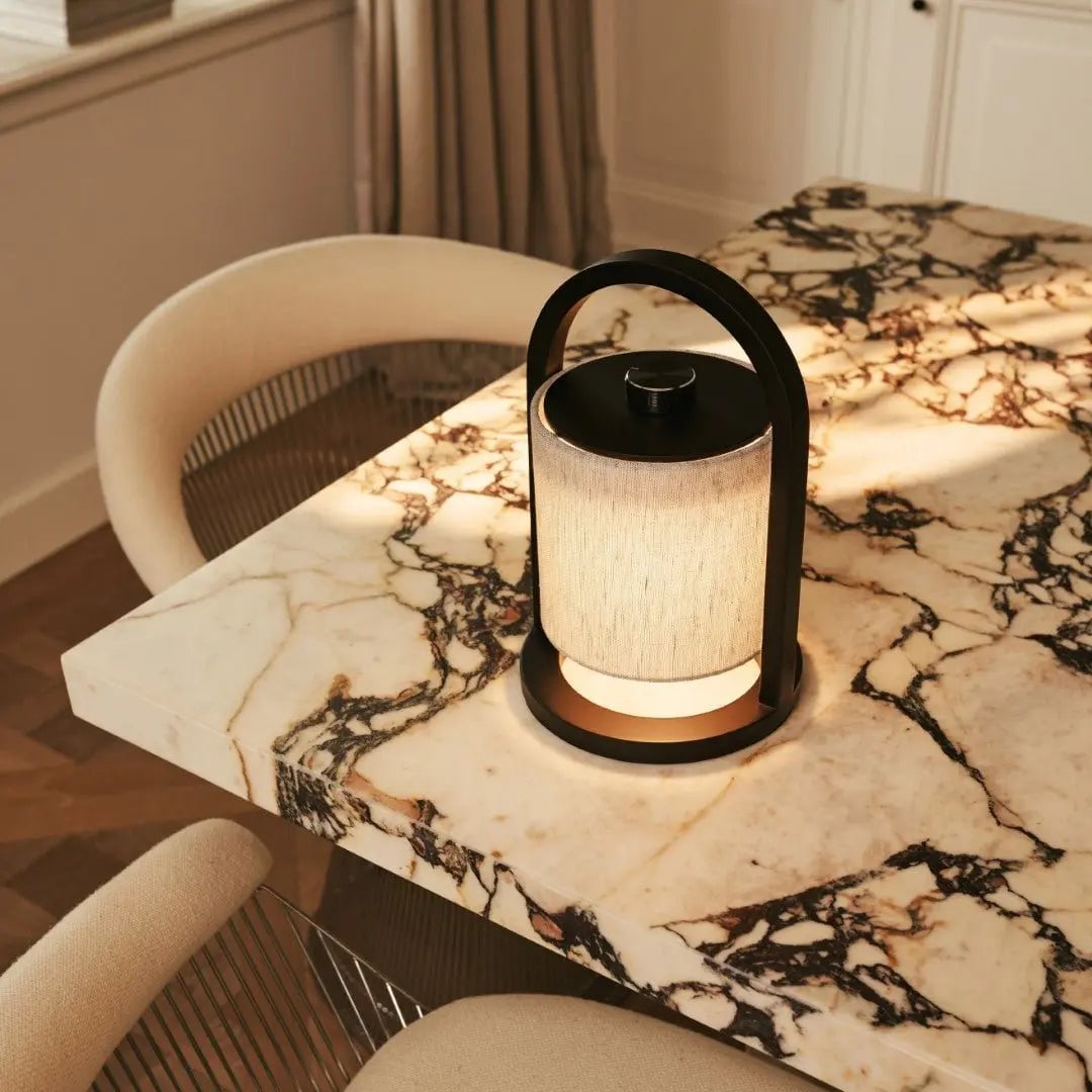 River Zwart & Grijs Houten Oplaadbare Lamp | Linnenmix, veelzijdig en tot 100 uur batterijduur