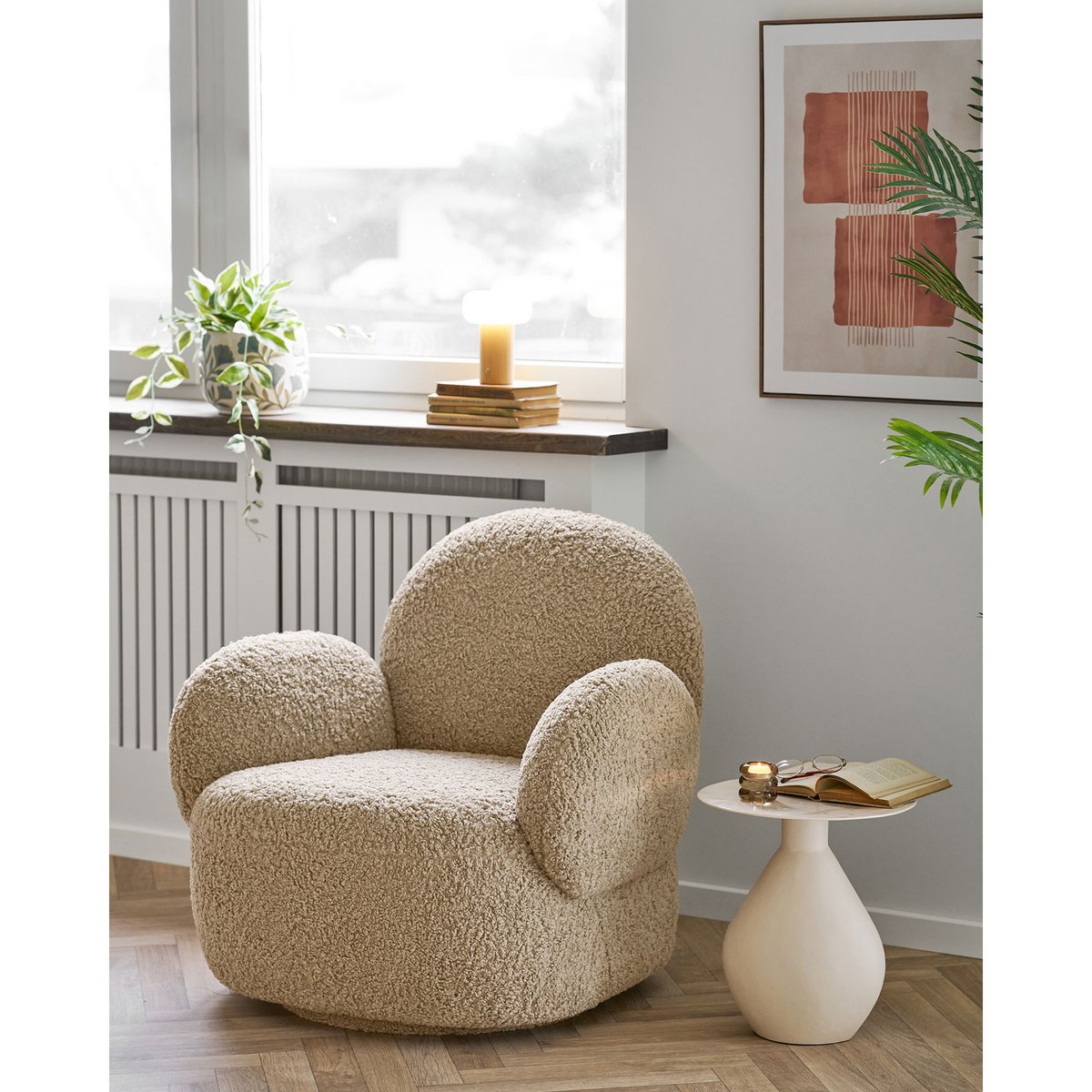 Stafford Tafellamp, bamboe/metaal/PE, oplaadbaar, naturel, wit