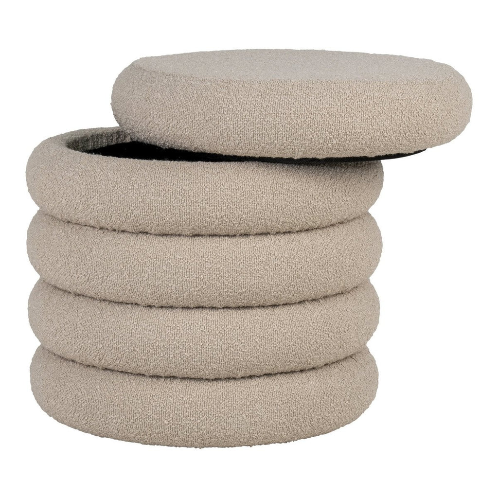 Brooklyn Poef - MDF, Grenenhout, Schuim, Polyester, Beige - Ø44x44 cm