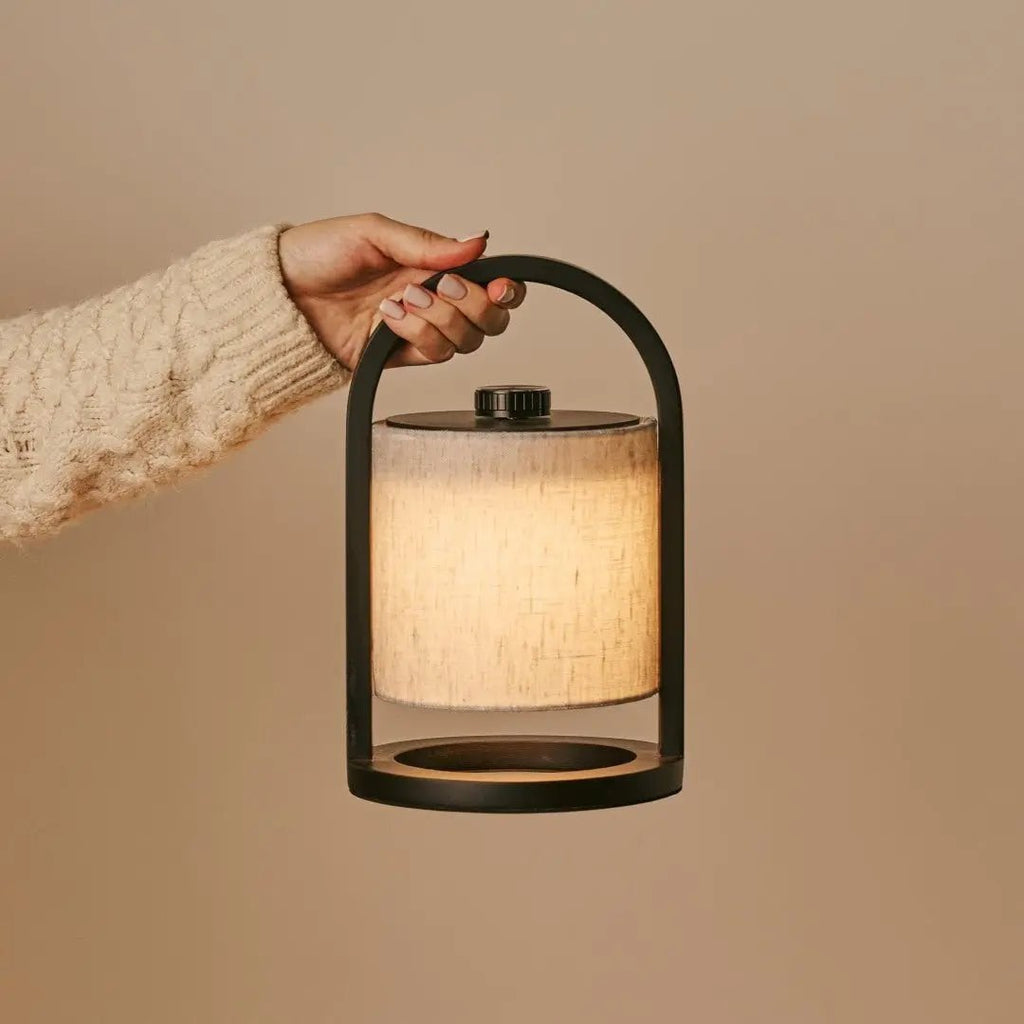 River Zwart & Grijs Houten Oplaadbare Lamp | Linnenmix, veelzijdig en tot 100 uur batterijduur