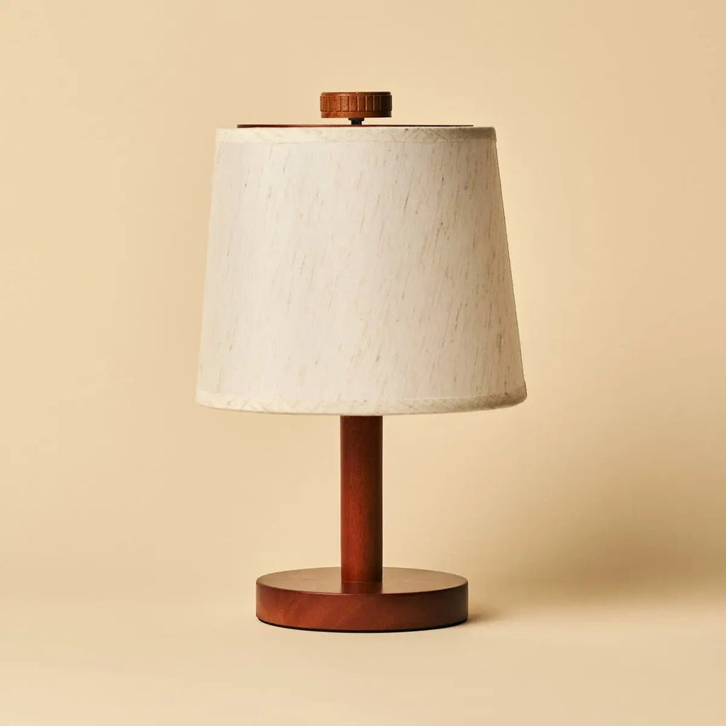 Rover kastanjebruine houten oplaadbare lamp | Snoerloos, dimbaar en linnenmix
