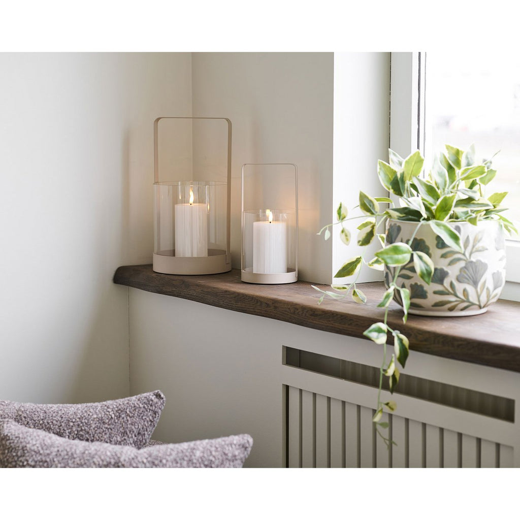 Hurricane kandelaar, glas/metaal, beige, set van 2